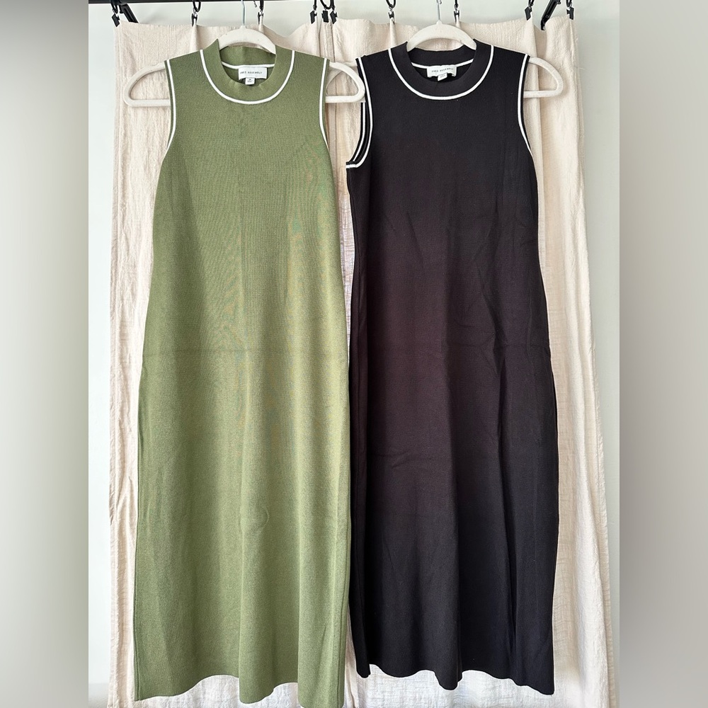 LOT OF 2 - Free Assembly Knit Bodycon Sleeveless Black and Green Dresses - NWOT
